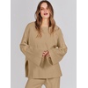 image:imageANRABESS Womens 2 Piece Outfits Oversized Knit Sweater Set Wide Leg Pant Cozy Lounge Matching Pajama Sets 2026 Trendy ClothesKhaki