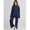 image:imageANRABESS Womens 2 Piece Outfits Oversized Knit Sweater Set Wide Leg Pant Cozy Lounge Matching Pajama Sets 2026 Trendy ClothesNavy Blue