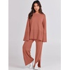 image:imageANRABESS Womens 2 Piece Outfits Oversized Knit Sweater Set Wide Leg Pant Cozy Lounge Matching Pajama Sets 2026 Trendy ClothesRust
