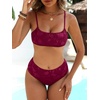 image:imageANRABESS Womens Bikini Sets  High Waisted Lace Swimsuits Two Piece Beach WearBurgundy