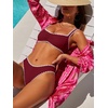 image:imageANRABESS Womens Bikini Sets Two Piece Swimsuit Ribbed Front Ruched Mid Waisted Bathing Suit Color Block 2026 Beach SwimwearDeep Red