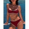 image:imageANRABESS Womens Bikini Sets Two Piece Swimsuit Ribbed Front Ruched Mid Waisted Bathing Suit Color Block 2026 Beach SwimwearDeep Red