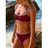 image:imageANRABESS Womens Bikini Sets Two Piece Swimsuit Ribbed Front Ruched Mid Waisted Bathing Suit Color Block 2026 Beach SwimwearDeep Red