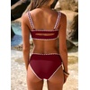 image:imageANRABESS Womens Bikini Sets Two Piece Swimsuit Ribbed Front Ruched Mid Waisted Bathing Suit Color Block 2026 Beach SwimwearDeep Red