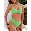 image:imageANRABESS Womens Bikini Sets Two Piece Swimsuit Ribbed Front Ruched Mid Waisted Bathing Suit Color Block 2026 Beach SwimwearGreen