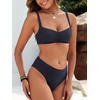image:imageANRABESS Womens Bikini Sets Two Piece Swimsuit Ribbed Front Ruched Mid Waisted Bathing Suit Color Block 2026 Beach SwimwearNavy Blue