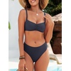 image:imageANRABESS Womens Bikini Sets Two Piece Swimsuit Ribbed Front Ruched Mid Waisted Bathing Suit Color Block 2026 Beach SwimwearNavy Blue