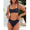 image:imageANRABESS Womens Bikini Sets Two Piece Swimsuit Ribbed Front Ruched Mid Waisted Bathing Suit Color Block 2026 Beach SwimwearNavy Blue