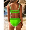 image:imageANRABESS Womens Bikini Sets Two Piece Swimsuit Ribbed Front Ruched Mid Waisted Bathing Suit Color Block 2026 Beach SwimwearNeon Green
