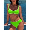 image:imageANRABESS Womens Bikini Sets Two Piece Swimsuit Ribbed Front Ruched Mid Waisted Bathing Suit Color Block 2026 Beach SwimwearNeon Green
