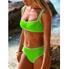 image:imageANRABESS Womens Bikini Sets Two Piece Swimsuit Ribbed Front Ruched Mid Waisted Bathing Suit Color Block 2026 Beach SwimwearNeon Green