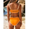 image:imageANRABESS Womens Bikini Sets Two Piece Swimsuit Ribbed Front Ruched Mid Waisted Bathing Suit Color Block 2026 Beach SwimwearNeon Orange