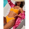 image:imageANRABESS Womens Bikini Sets Two Piece Swimsuit Ribbed Front Ruched Mid Waisted Bathing Suit Color Block 2026 Beach SwimwearNeon Orange