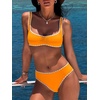 image:imageANRABESS Womens Bikini Sets Two Piece Swimsuit Ribbed Front Ruched Mid Waisted Bathing Suit Color Block 2026 Beach SwimwearNeon Orange