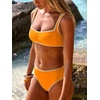 image:imageANRABESS Womens Bikini Sets Two Piece Swimsuit Ribbed Front Ruched Mid Waisted Bathing Suit Color Block 2026 Beach SwimwearNeon Orange