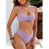 image:imageANRABESS Womens Bikini Sets Two Piece Swimsuit Ribbed Front Ruched Mid Waisted Bathing Suit Color Block 2026 Beach SwimwearPurple