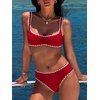 image:imageANRABESS Womens Bikini Sets Two Piece Swimsuit Ribbed Front Ruched Mid Waisted Bathing Suit Color Block 2026 Beach SwimwearRed