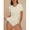 image:imageANRABESS Womens Double Lined Bodysuits Short Sleeve Summer Going Out Fitted Basic Tee Shirts Body Suits TopBeige