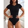 image:imageANRABESS Womens Double Lined Bodysuits Short Sleeve Summer Going Out Fitted Basic Tee Shirts Body Suits TopBlack