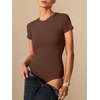 image:imageANRABESS Womens Double Lined Bodysuits Short Sleeve Summer Going Out Fitted Basic Tee Shirts Body Suits TopBrown