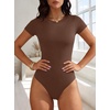 image:imageANRABESS Womens Double Lined Bodysuits Short Sleeve Summer Going Out Fitted Basic Tee Shirts Body Suits TopBrown