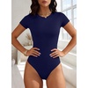 image:imageANRABESS Womens Double Lined Bodysuits Short Sleeve Summer Going Out Fitted Basic Tee Shirts Body Suits TopNavy Blue