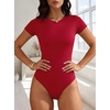 image:imageANRABESS Womens Double Lined Bodysuits Short Sleeve Summer Going Out Fitted Basic Tee Shirts Body Suits TopRed
