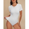 image:imageANRABESS Womens Double Lined Bodysuits Short Sleeve Summer Going Out Fitted Basic Tee Shirts Body Suits TopWhite