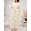 image:imageANRABESS Womens Fuzzy Fleece Pajama Set 2 Piece Outfits Lounge Knit Oversized Sweater Pj Sets 2026 Fall Winter LoungewearBeige