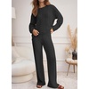 image:imageANRABESS Womens Fuzzy Fleece Pajama Set 2 Piece Outfits Lounge Knit Oversized Sweater Pj Sets 2026 Fall Winter LoungewearBlack