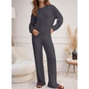 image:imageANRABESS Womens Fuzzy Fleece Pajama Set 2 Piece Outfits Lounge Knit Oversized Sweater Pj Sets 2026 Fall Winter LoungewearDeep Gray