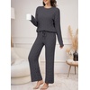 image:imageANRABESS Womens Fuzzy Fleece Pajama Set 2 Piece Outfits Lounge Knit Oversized Sweater Pj Sets 2026 Fall Winter LoungewearDeep Gray