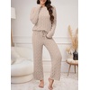 image:imageANRABESS Womens Fuzzy Fleece Pajama Set 2 Piece Outfits Lounge Knit Oversized Sweater Pj Sets 2026 Fall Winter LoungewearLight Khaki