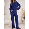 image:imageANRABESS Womens Fuzzy Fleece Pajama Set 2 Piece Outfits Lounge Knit Oversized Sweater Pj Sets 2026 Fall Winter LoungewearNavy Blue