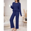image:imageANRABESS Womens Fuzzy Fleece Pajama Set 2 Piece Outfits Lounge Knit Oversized Sweater Pj Sets 2026 Fall Winter LoungewearNavy Blue