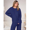 image:imageANRABESS Womens Fuzzy Fleece Pajama Set 2 Piece Outfits Lounge Knit Oversized Sweater Pj Sets 2026 Fall Winter LoungewearNavy Blue