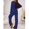 image:imageANRABESS Womens Fuzzy Fleece Pajama Set 2 Piece Outfits Lounge Knit Oversized Sweater Pj Sets 2026 Fall Winter LoungewearNavy Blue