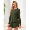 image:imageANRABESS Womens Long Sleeve Pajama Sets 2026 Fall 2 Piece Outfits Lounge Matching Short Set Striped Pjs Loungewear SleepwearArmy Green