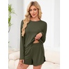 image:imageANRABESS Womens Long Sleeve Pajama Sets 2026 Fall 2 Piece Outfits Lounge Matching Short Set Striped Pjs Loungewear SleepwearArmy Green