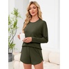 image:imageANRABESS Womens Long Sleeve Pajama Sets 2026 Fall 2 Piece Outfits Lounge Matching Short Set Striped Pjs Loungewear SleepwearArmy Green