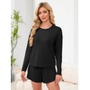 image:imageANRABESS Womens Long Sleeve Pajama Sets 2026 Fall 2 Piece Outfits Lounge Matching Short Set Striped Pjs Loungewear SleepwearBlack