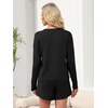 image:imageANRABESS Womens Long Sleeve Pajama Sets 2026 Fall 2 Piece Outfits Lounge Matching Short Set Striped Pjs Loungewear SleepwearBlack