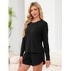 image:imageANRABESS Womens Long Sleeve Pajama Sets 2026 Fall 2 Piece Outfits Lounge Matching Short Set Striped Pjs Loungewear SleepwearBlack