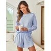 image:imageANRABESS Womens Long Sleeve Pajama Sets 2026 Fall 2 Piece Outfits Lounge Matching Short Set Striped Pjs Loungewear SleepwearBlue White