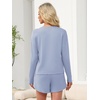 image:imageANRABESS Womens Long Sleeve Pajama Sets 2026 Fall 2 Piece Outfits Lounge Matching Short Set Striped Pjs Loungewear SleepwearBlue White