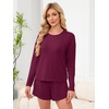 image:imageANRABESS Womens Long Sleeve Pajama Sets 2026 Fall 2 Piece Outfits Lounge Matching Short Set Striped Pjs Loungewear SleepwearBurgundy