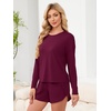 image:imageANRABESS Womens Long Sleeve Pajama Sets 2026 Fall 2 Piece Outfits Lounge Matching Short Set Striped Pjs Loungewear SleepwearBurgundy