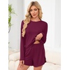image:imageANRABESS Womens Long Sleeve Pajama Sets 2026 Fall 2 Piece Outfits Lounge Matching Short Set Striped Pjs Loungewear SleepwearBurgundy