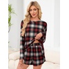 image:imageANRABESS Womens Long Sleeve Pajama Sets 2026 Fall 2 Piece Outfits Lounge Matching Short Set Striped Pjs Loungewear SleepwearHaute Red