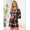 image:imageANRABESS Womens Long Sleeve Pajama Sets 2026 Fall 2 Piece Outfits Lounge Matching Short Set Striped Pjs Loungewear SleepwearHaute Red